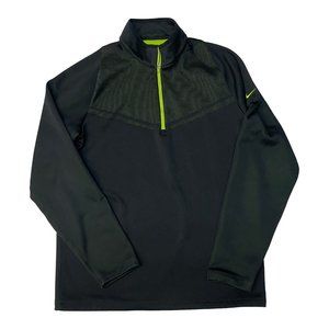 Nike Golf Dri Fit Black 1/4 Zip Pull Over Mens Medium Green Accents
